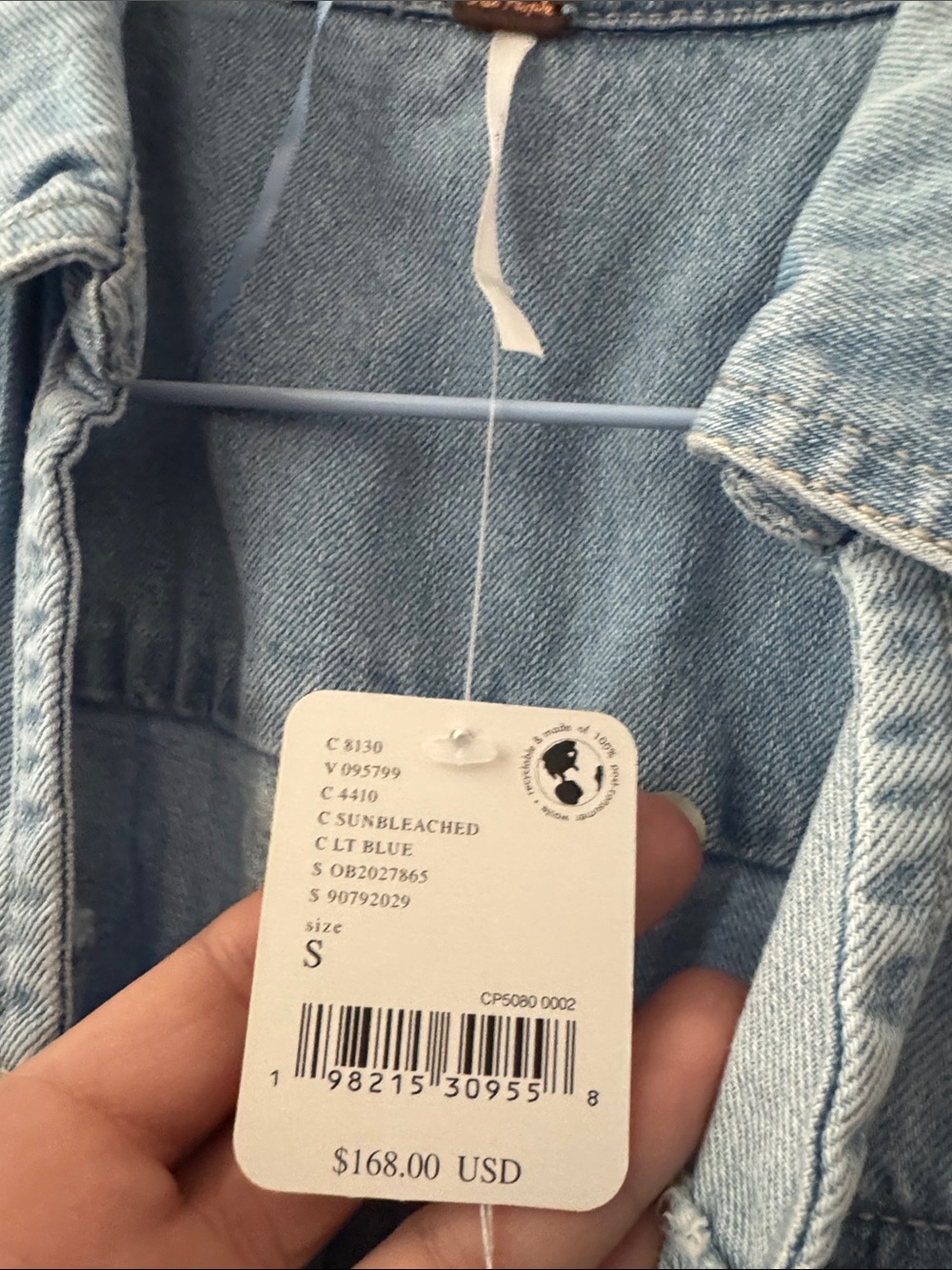 $168 FREE PEOPLE NWT S Rowley Belted Denim Mini Dress Sunbleached Blue - Picture 8 of 8